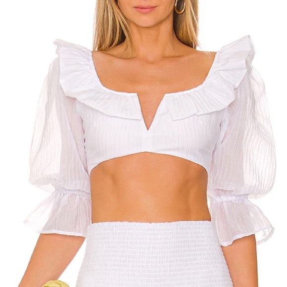Lovers + Friends Fatima Ruffle White V Cut Crop Top Medium - Picture 1 of 5